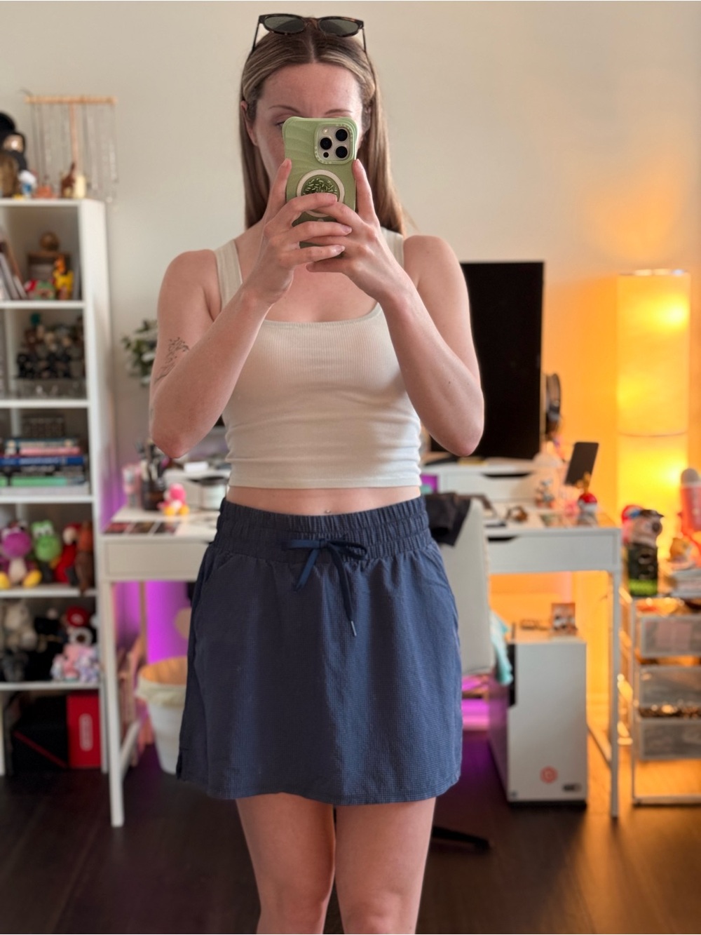 adidas Navy Blue Textured Drawstring Golf Skirt